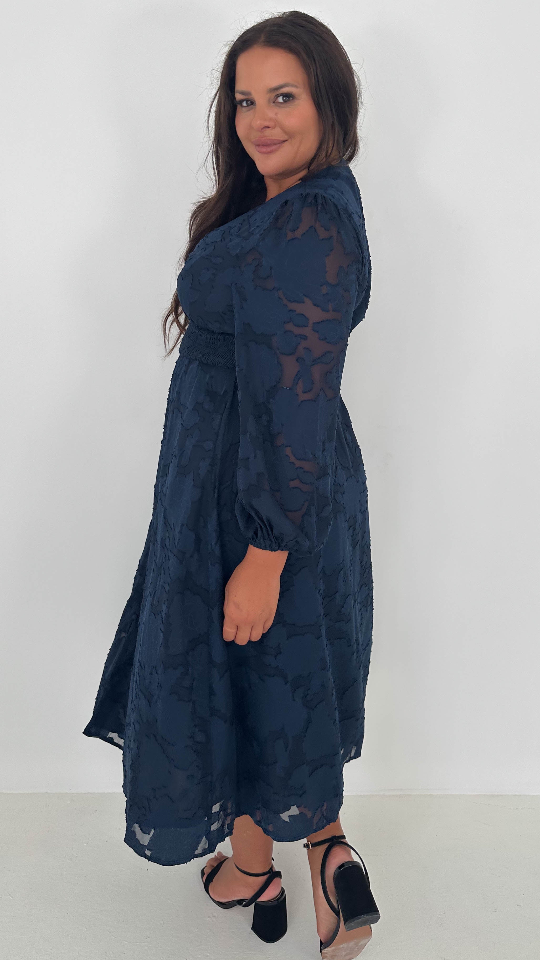 CurveWow Davore V-Neck Button Front Dress Navy