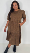 CurveWow Printed Midi Smock Dress Black Animal