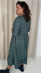 CurveWow Floral Smock Dress Blue/Green