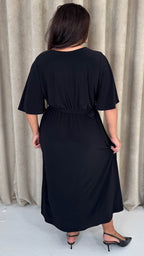 CurveWow Irregular Buckle Split Front Wrap Dress Black
