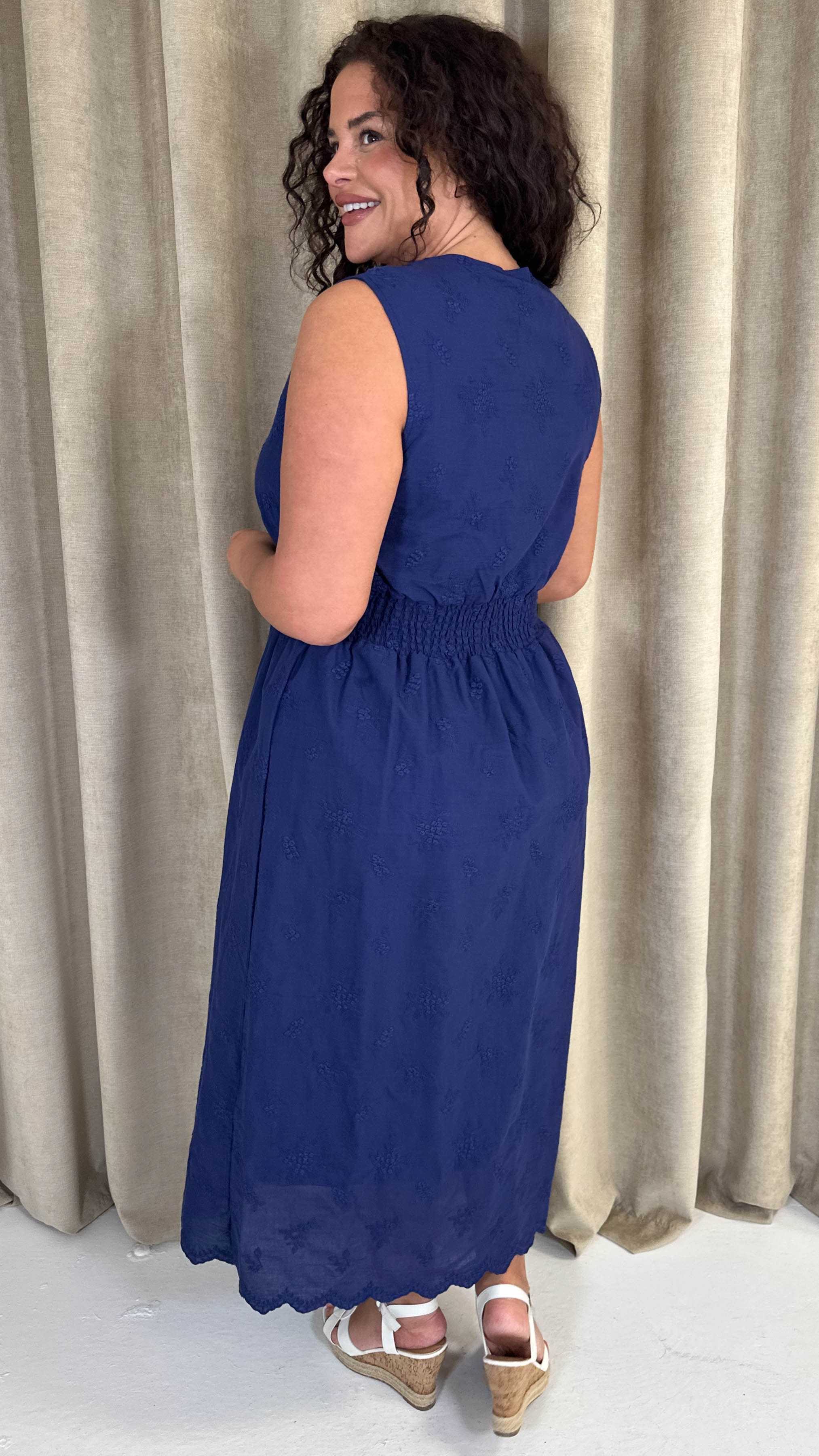 CurveWow Broderie Zip Front Dress Navy
