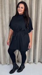 CurveWow High Neck Tie Waist Mini Dress Black