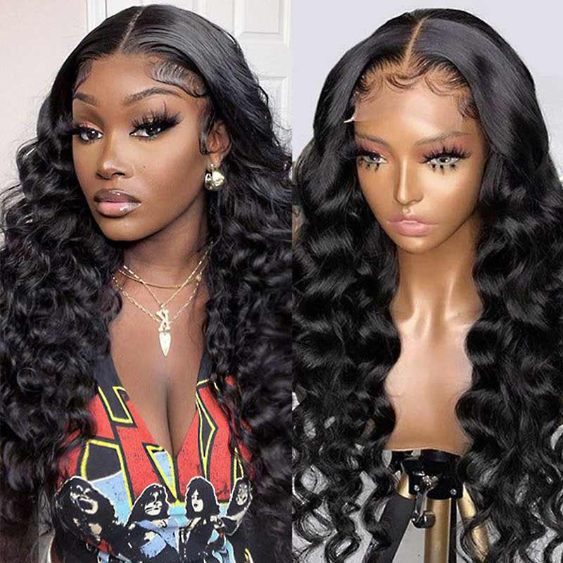 QVR Gluless Pre-cut 4x6 HD Lace Closure Human Hair Wigs Loose Deep Wave Wear&Go Wigs