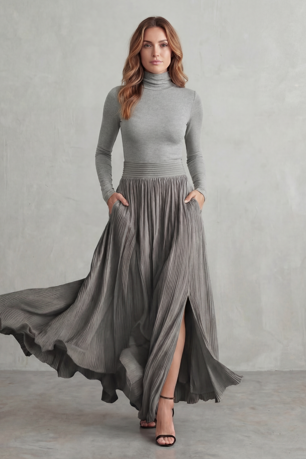 Neravelle – Pleated flow silhouette – Two-piece turtleneck set