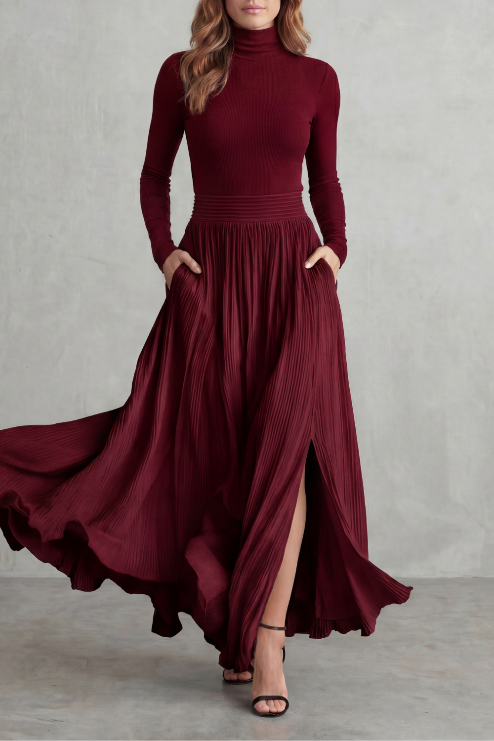Neravelle – Pleated flow silhouette – Two-piece turtleneck set