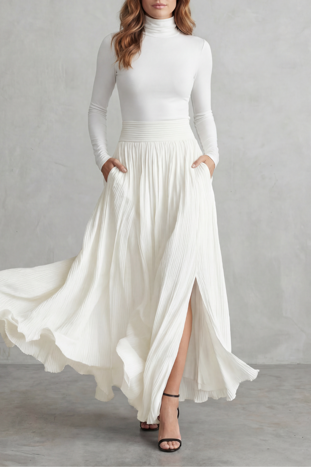 Neravelle – Pleated flow silhouette – Two-piece turtleneck set