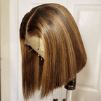 QVR Piano Highlights Color 13x4 4x4 Lace Closure Short Bob Wigs Honey Blonde Straight Human Hair Wig