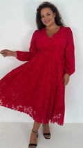 CurveWow Davore V-Neck Pleated Dress Red