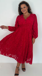 CurveWow Davore V-Neck Pleated Dress Red