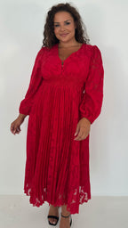 CurveWow Davore V-Neck Pleated Dress Red