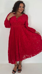 CurveWow Davore V-Neck Pleated Dress Red