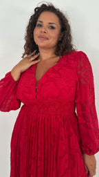 CurveWow Davore V-Neck Pleated Dress Red