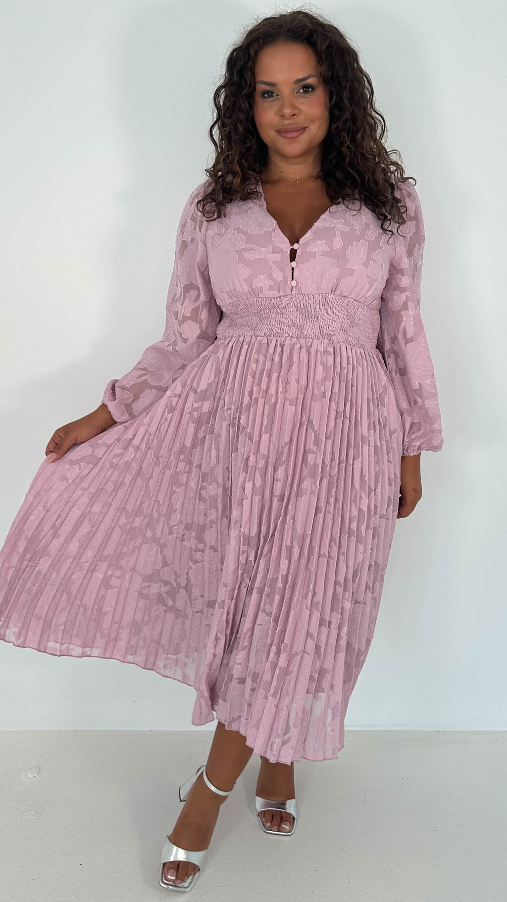 CurveWow Davore V-Neck Pleated Dress Blush