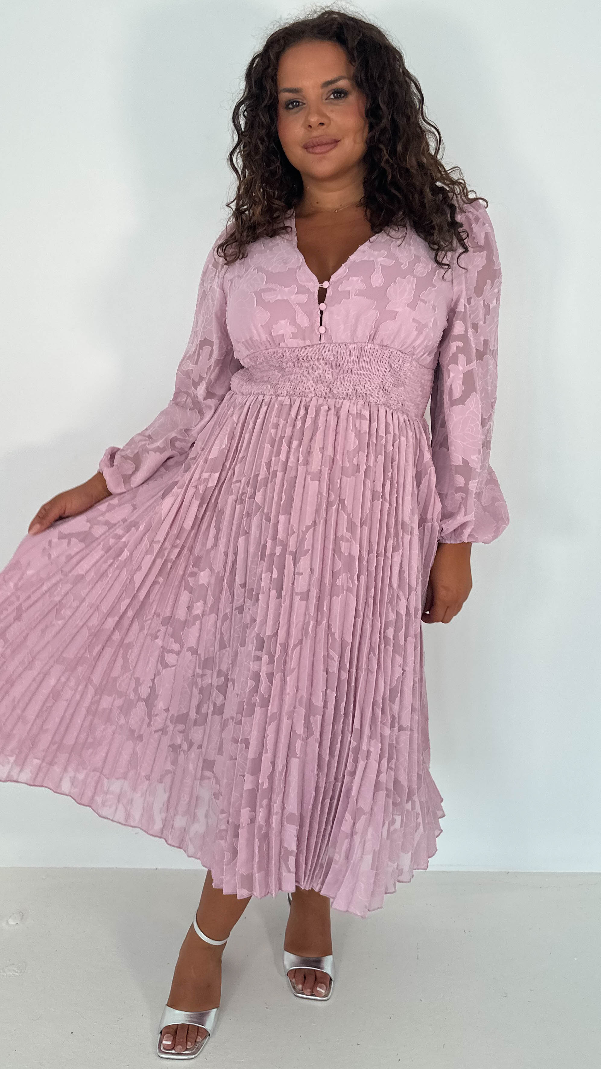 CurveWow Davore V-Neck Pleated Dress Blush