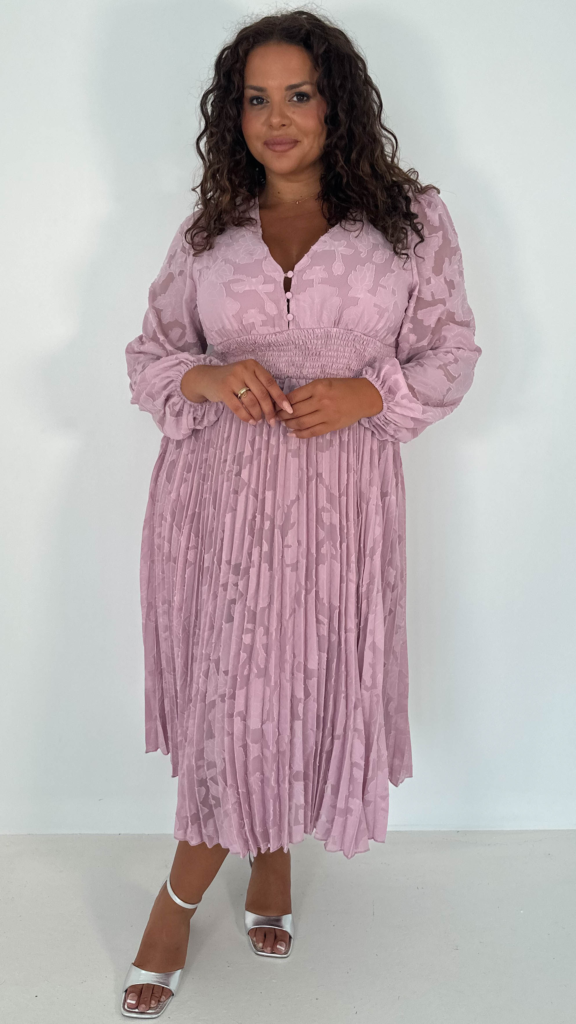 CurveWow Davore V-Neck Pleated Dress Blush