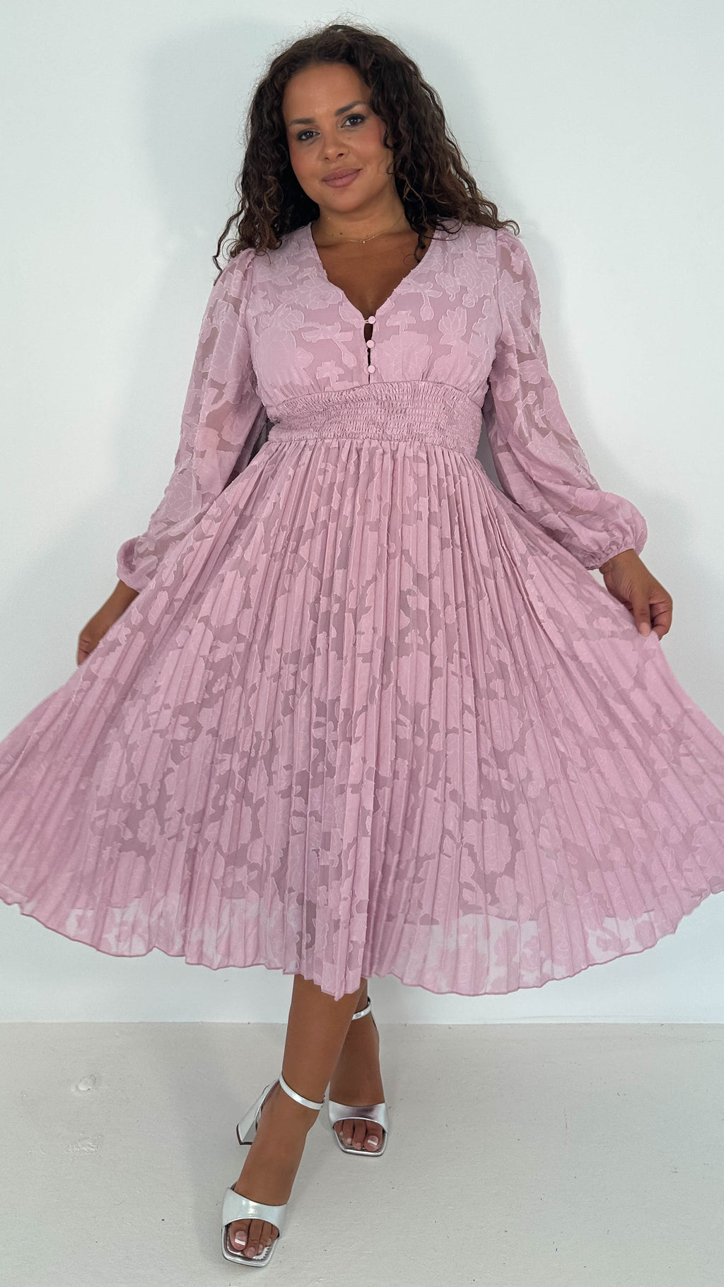 CurveWow Davore V-Neck Pleated Dress Blush