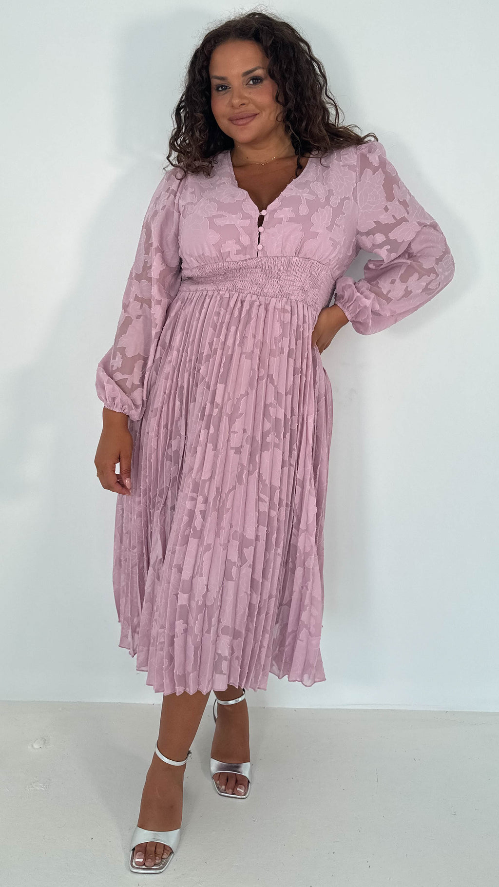 CurveWow Davore V-Neck Pleated Dress Blush