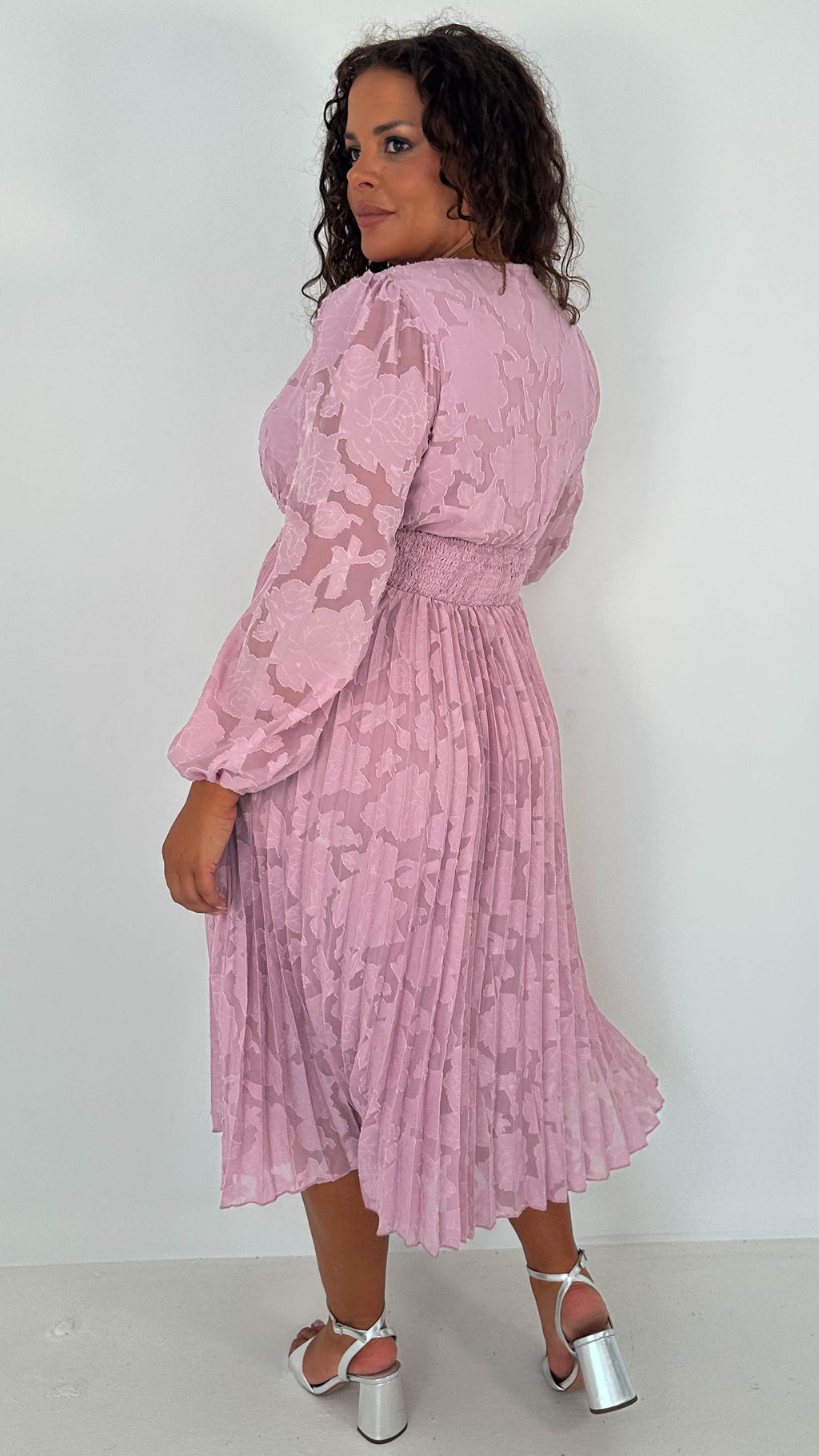 CurveWow Davore V-Neck Pleated Dress Blush
