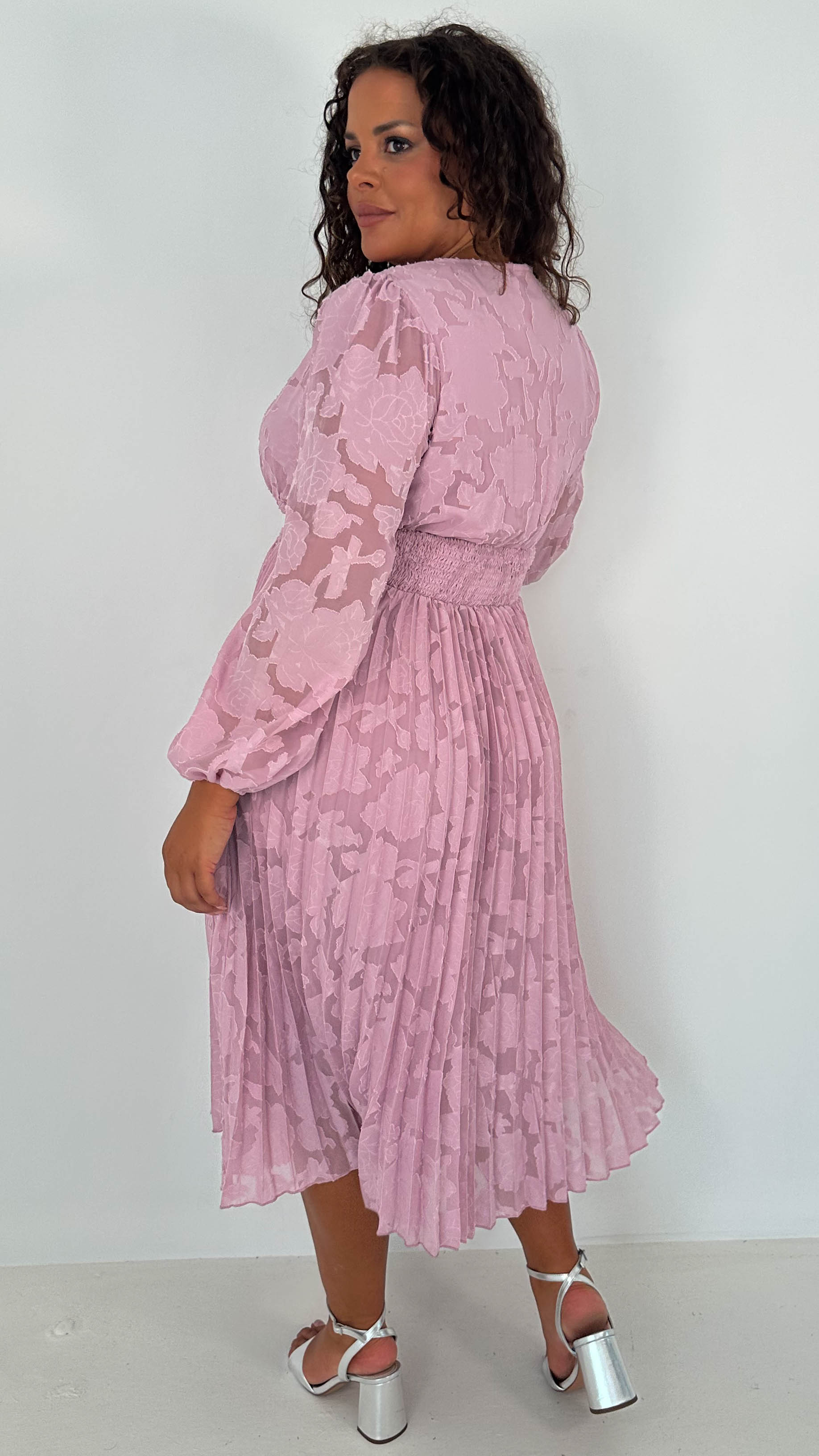 CurveWow Davore V-Neck Pleated Dress Blush