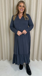 CurveWow Collared Button Smock Dress Slate Grey