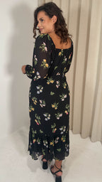 CurveWow Floral Milkmaid Dress Black Multi