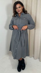 CurveWow Denim Belted Oversized Shirt Dress Grey Wash