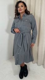 CurveWow Denim Belted Oversized Shirt Dress Grey Wash