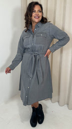 CurveWow Denim Belted Oversized Shirt Dress Grey Wash