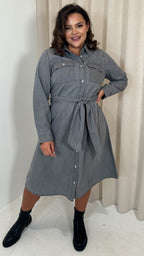 CurveWow Denim Belted Oversized Shirt Dress Grey Wash