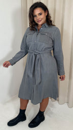 CurveWow Denim Belted Oversized Shirt Dress Grey Wash