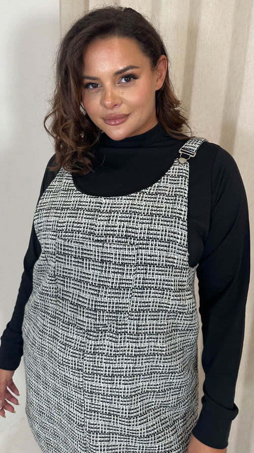 CurveWow Check Pinafore Dress Black & White