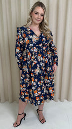 CurveWow Frill Wrap Dress Navy Floral