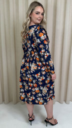 CurveWow Frill Wrap Dress Navy Floral