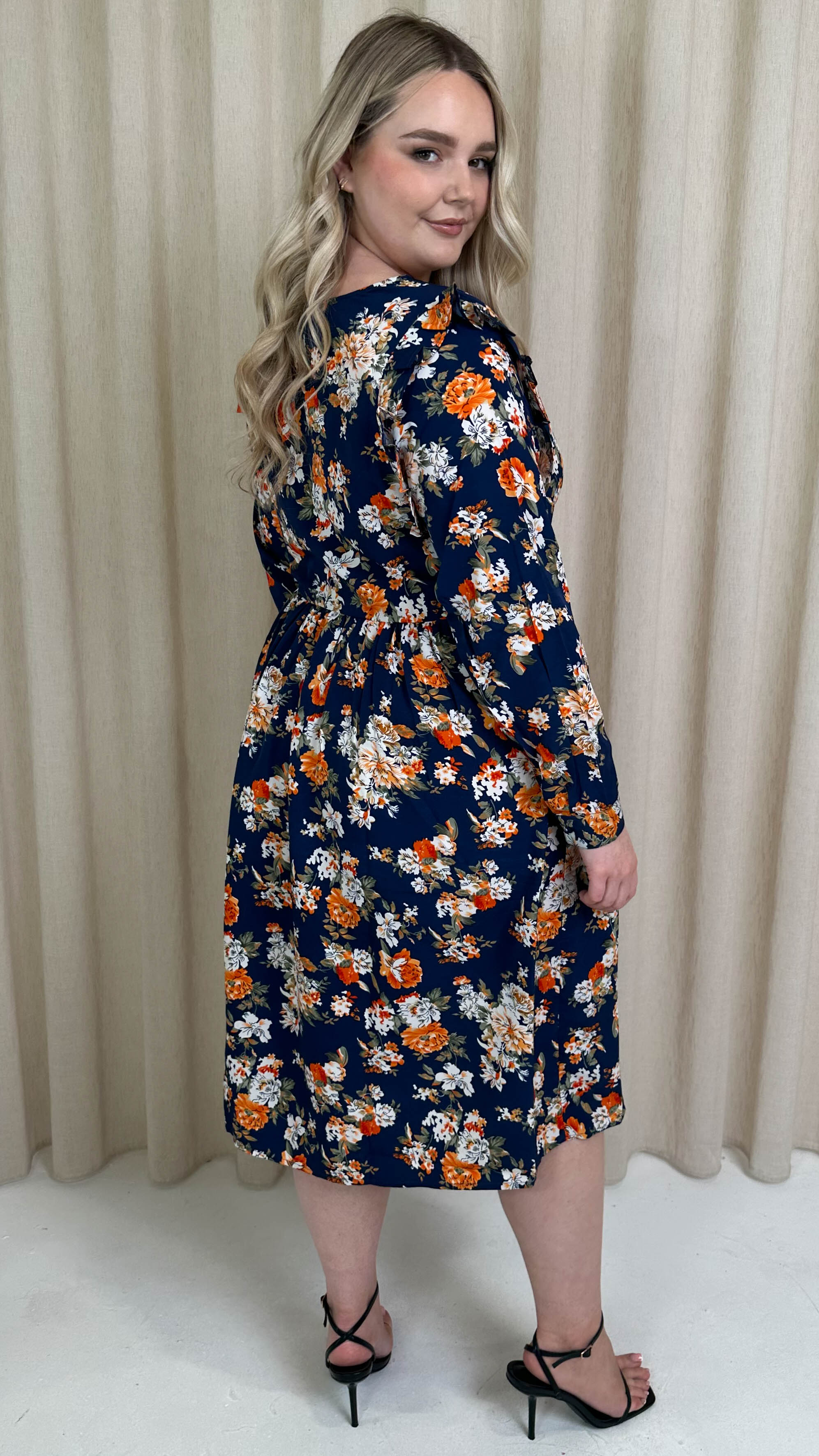 CurveWow Frill Wrap Dress Navy Floral