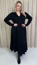 CurveWow Collared Button Smock Dress Black