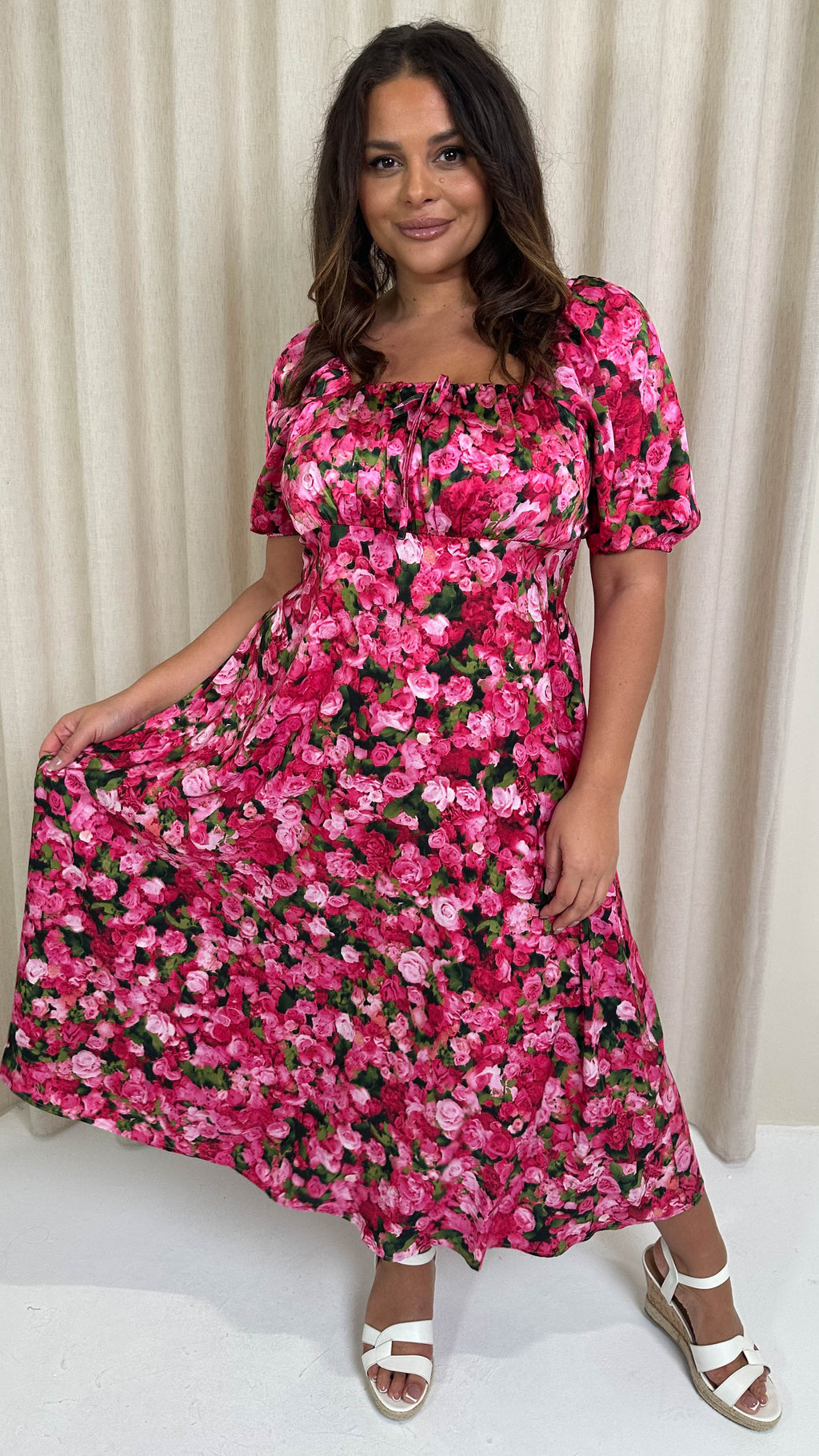 CurveWow Floral Milkmaid Dress Pink Floral