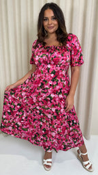 CurveWow Floral Milkmaid Dress Pink Floral