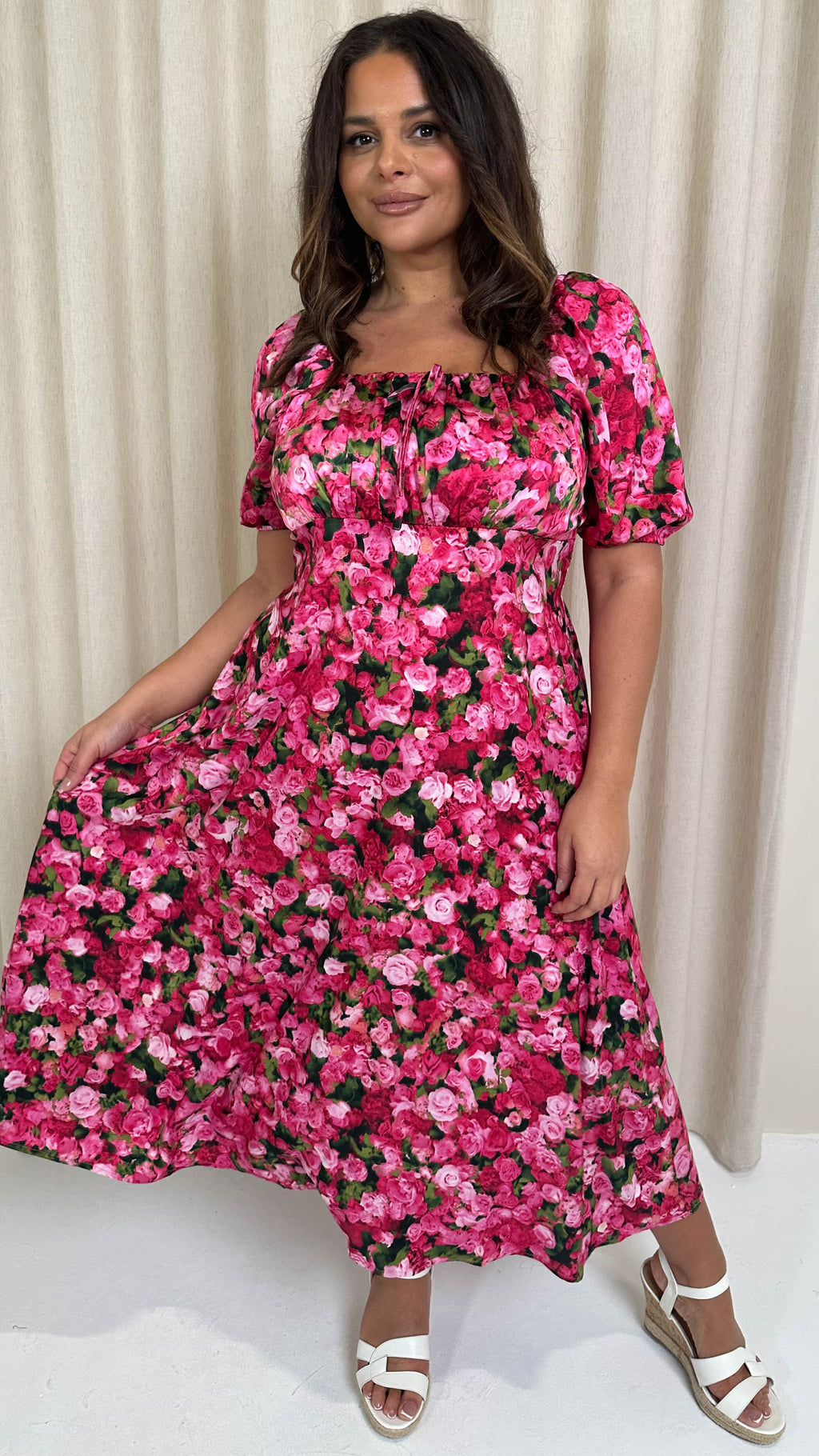 CurveWow Floral Milkmaid Dress Pink Floral