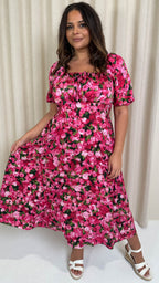 CurveWow Floral Milkmaid Dress Pink Floral