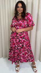 CurveWow Floral Milkmaid Dress Pink Floral