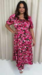 CurveWow Floral Milkmaid Dress Pink Floral