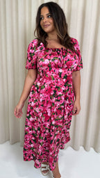 CurveWow Floral Milkmaid Dress Pink Floral