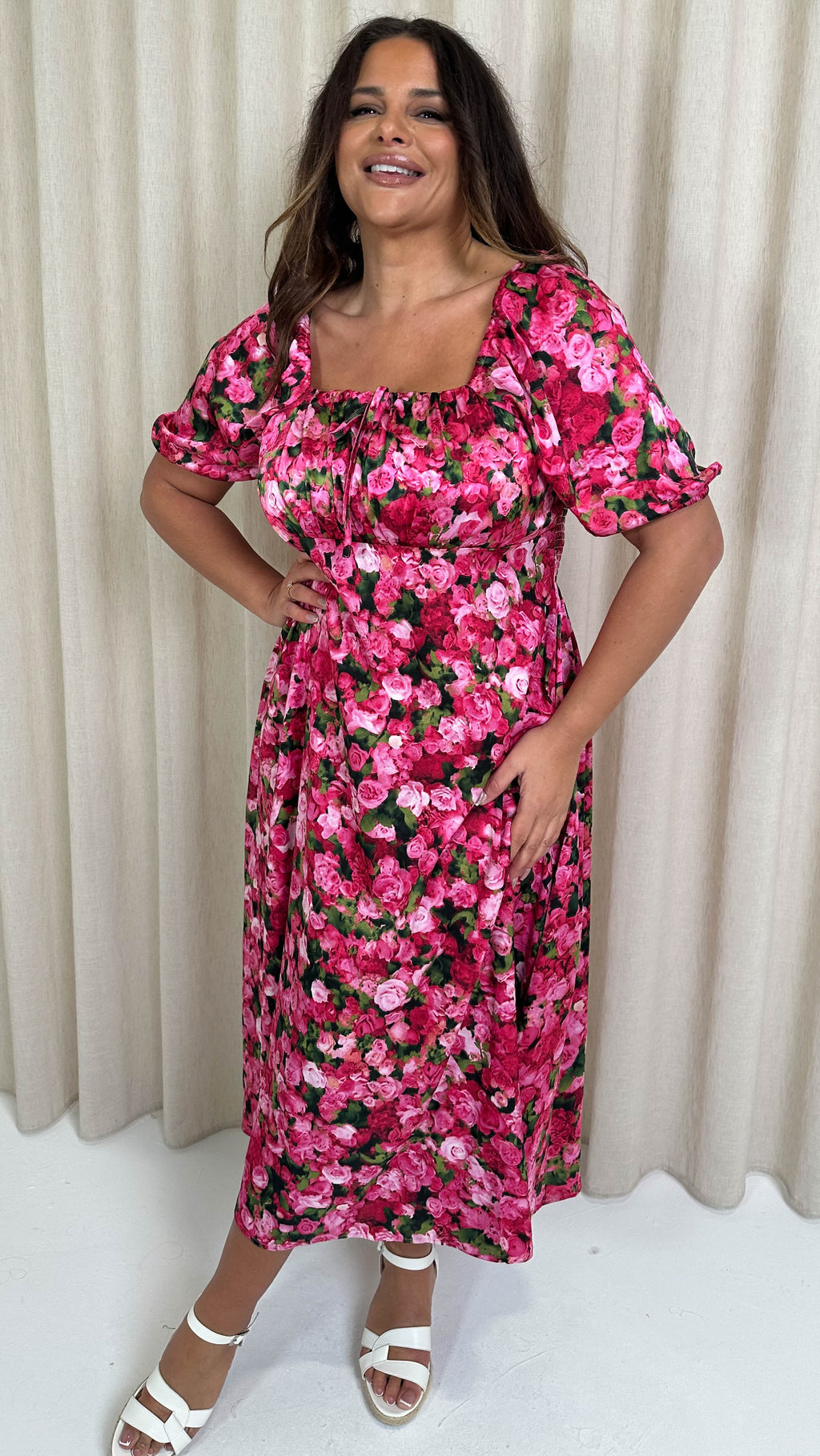 CurveWow Floral Milkmaid Dress Pink Floral