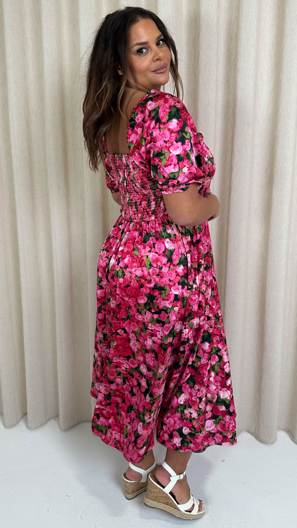 CurveWow Floral Milkmaid Dress Pink Floral