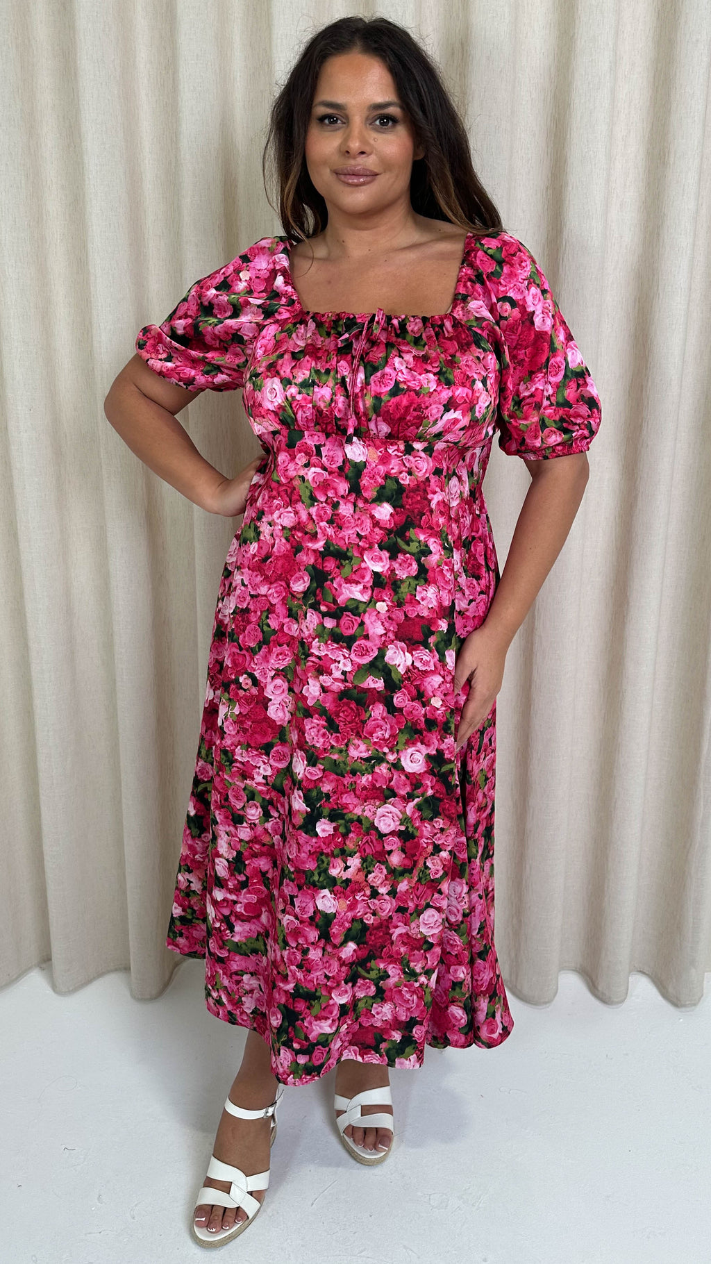 CurveWow Floral Milkmaid Dress Pink Floral