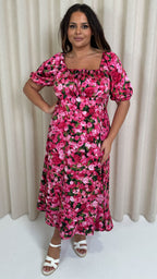 CurveWow Floral Milkmaid Dress Pink Floral