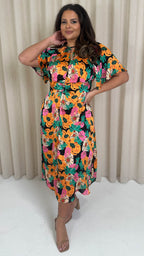 CurveWow Floral Cut Out Midi Dress Multi Floral