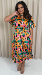 CurveWow Floral Cut Out Midi Dress Multi Floral