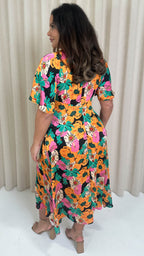 CurveWow Floral Cut Out Midi Dress Multi Floral
