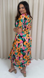 CurveWow Floral Cut Out Midi Dress Multi Floral
